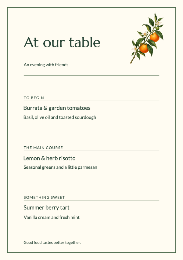 Matching menu