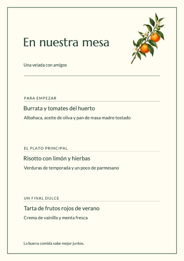 Menú a juego