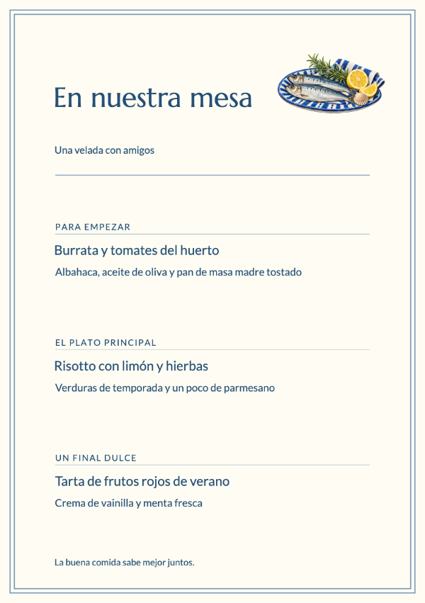 La mesa junto al mar · Editar menú