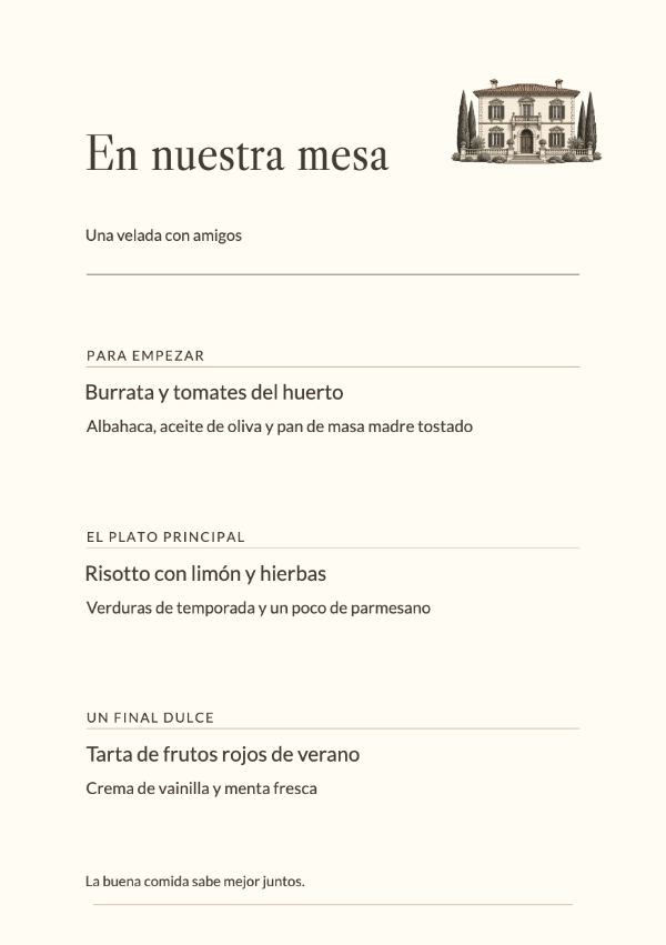 Villa italiana · Editar menú