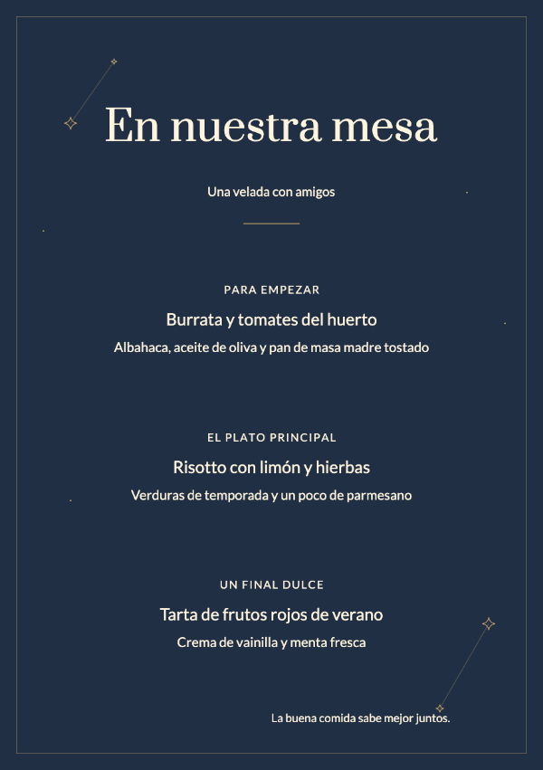 Estrellas de medianoche · Editar menú
