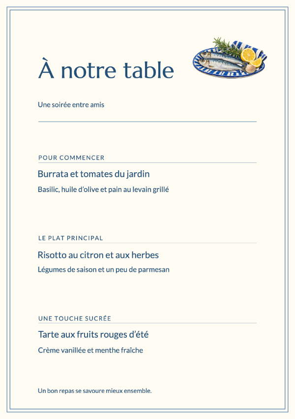 La table du bord de mer · Modifier le menu