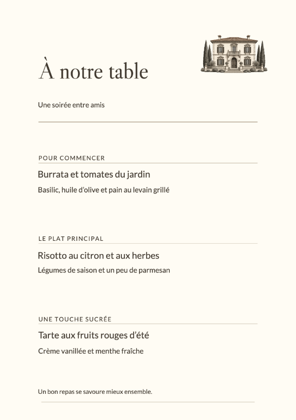 Villa italienne · Modifier le menu