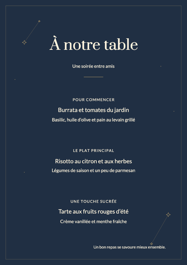 Étoiles de minuit · Modifier le menu
