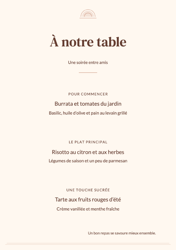 Soleil terracotta · Modifier le menu
