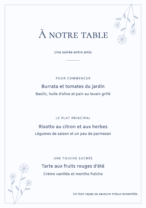 Une touche de bleu · Modifier le menu