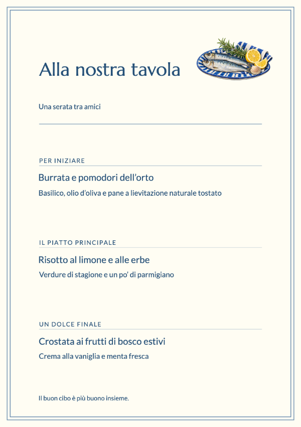 La tavola sul mare · Modifica il menu