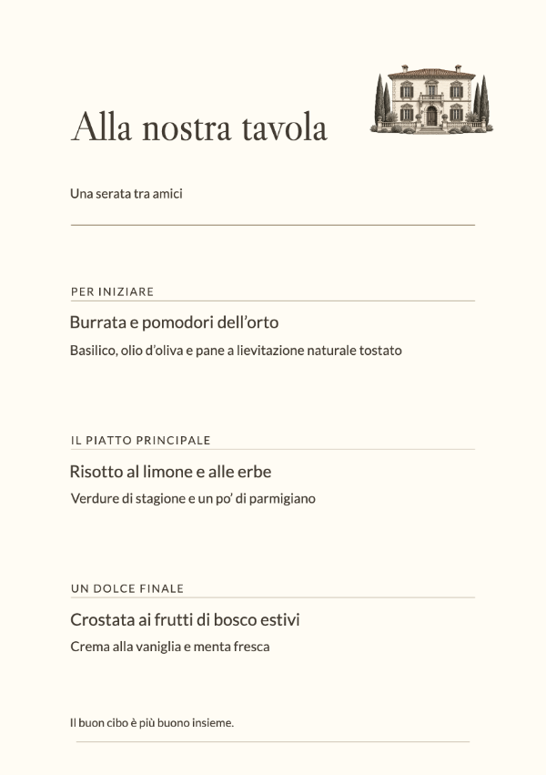 Villa italiana · Modifica il menu