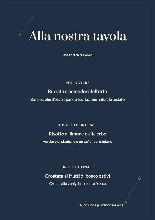Stelle di mezzanotte · Modifica il menu
