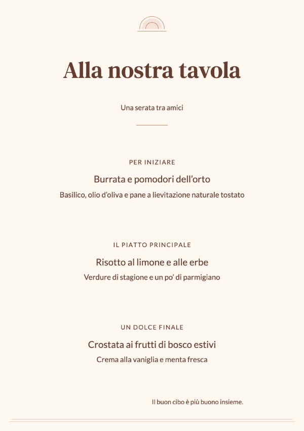 Tramonto terracotta · Modifica il menu
