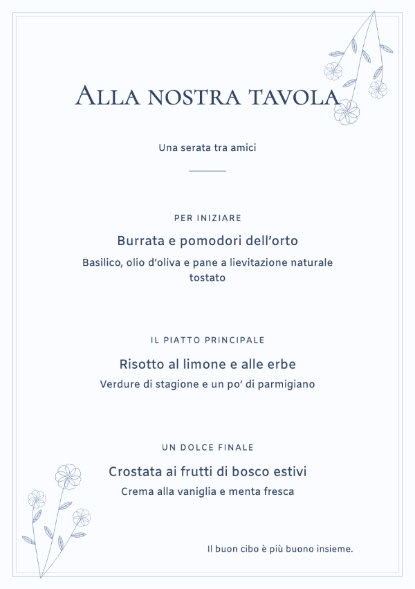 Un tocco di blu · Modifica il menu