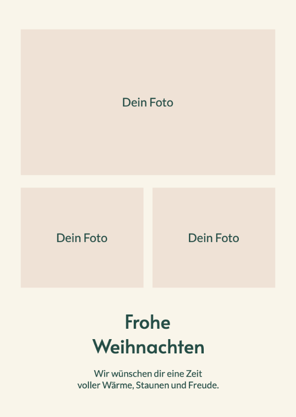 Drei kleine Erinnerungen: Drei unabhängig bearbeitbare Fotos in einer modernen Weihnachtsgalerie.