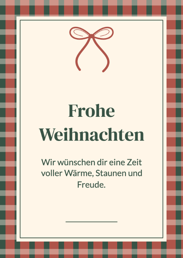Mit Liebe verpackt: Ein gewebter Karorand und eine große festliche Schleife.