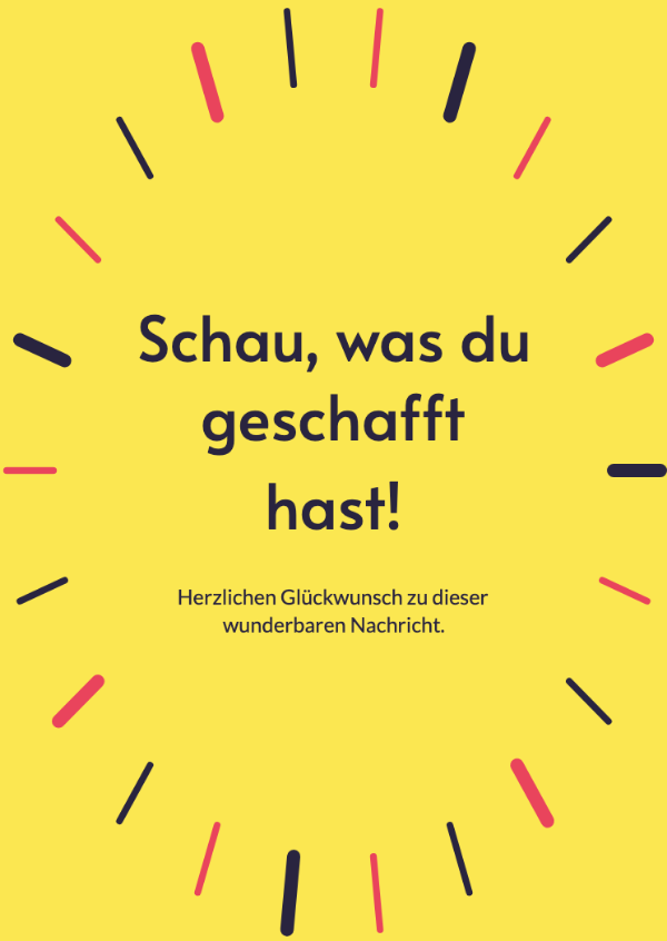 Einfach großartig: Ein lebendiger grafischer Strahlenkranz und ausdrucksstarke Schrift für einen stolzen Moment.