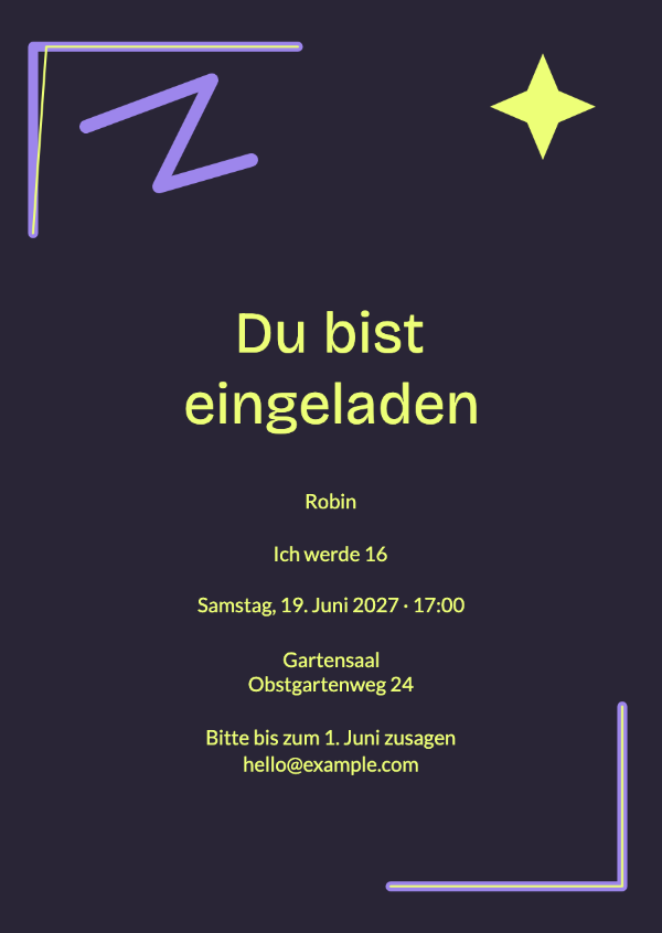 Eine Nacht in Neon: Elektrisches Flieder und Limette in einer energiegeladenen Nachtkomposition.