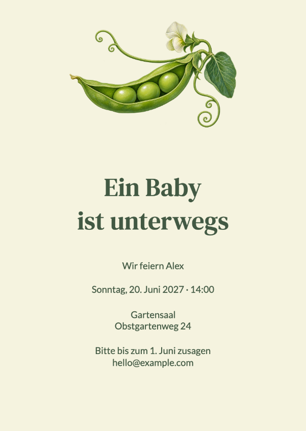Süße kleine Erbse: Einladungen zur Babyparty