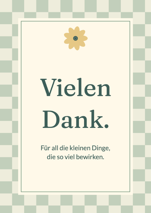 Die fröhliche Nachricht: Ein Vichykarorand und fröhliche Gänseblümchen mit verspielter Serifenschrift.