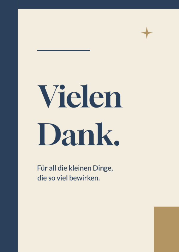 Ein Zeichen der Wertschätzung: Ein asymmetrischer tintenblauer Rand und ausdrucksstarke redaktionelle Typografie.