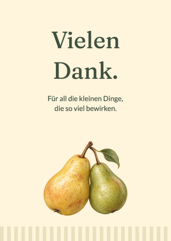 Ein perfektes Paar: Ein charmantes Stillleben mit zwei Birnen auf einer gestreiften Tischdecke.