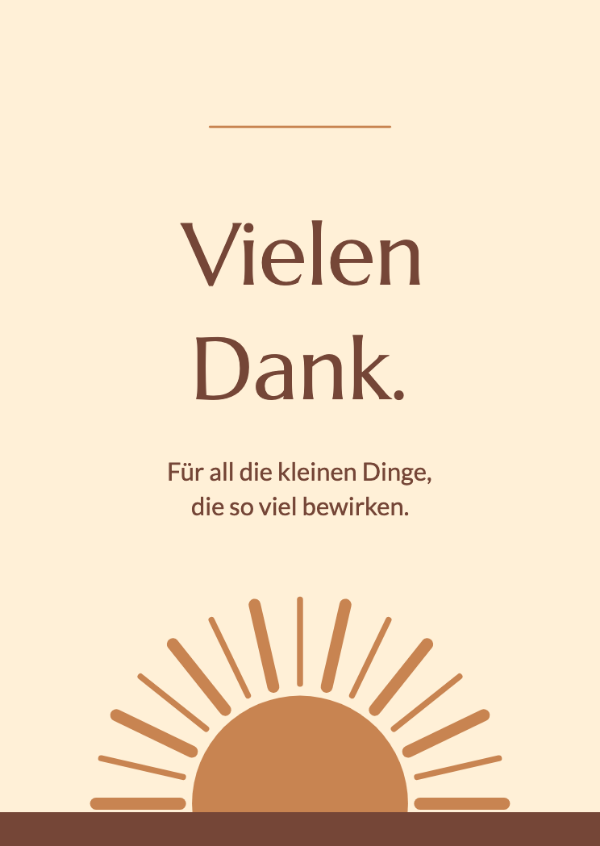Du bringst die Sonne mit: Gestaffelte Sonnenstrahlen und warme Terrakottabögen um eine ruhige Botschaft.