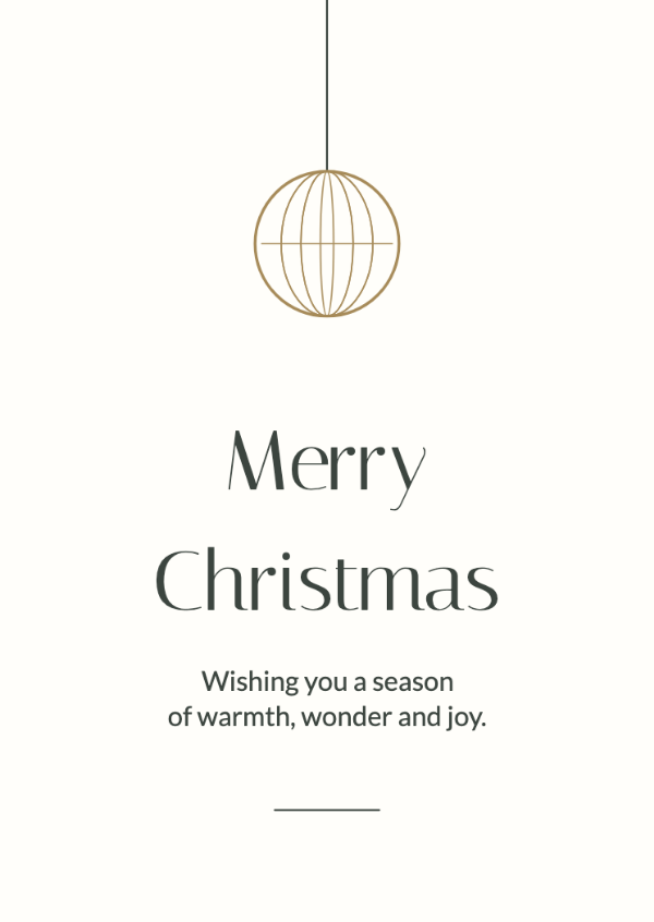 A quiet Christmas: One finely drawn ornament, a slender rule and abundant white space.