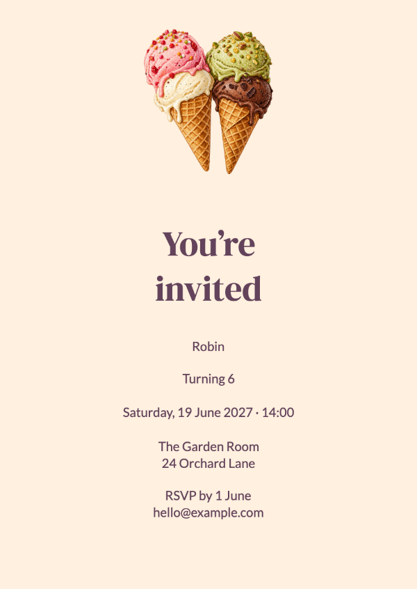 Scoops of fun: Birthday party invitations