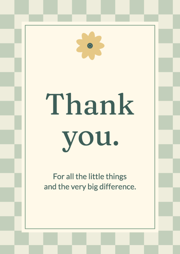 The happy note: A gingham border and cheerful daisies with a playful serif.