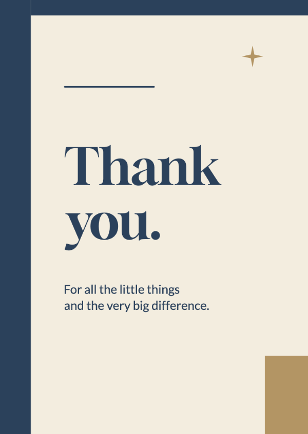 A note of appreciation: An asymmetric ink-blue border and confident editorial typography.