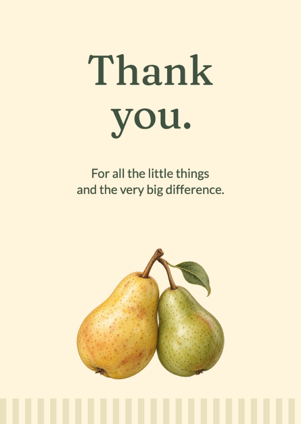 Perfectly pear-ed: A charming still life of two pears on a striped tablecloth.