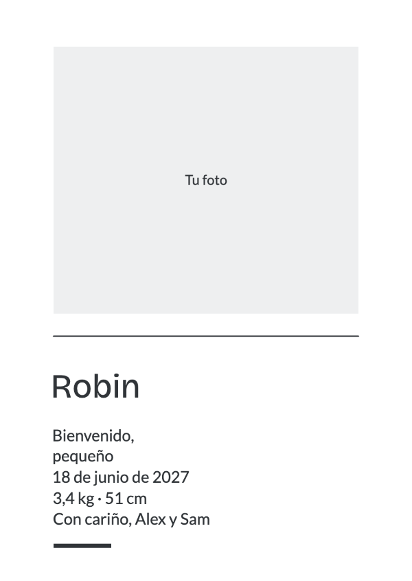 El pequeño anuncio: Un retrato estrecho, líneas negras finas y letras editoriales modernas.