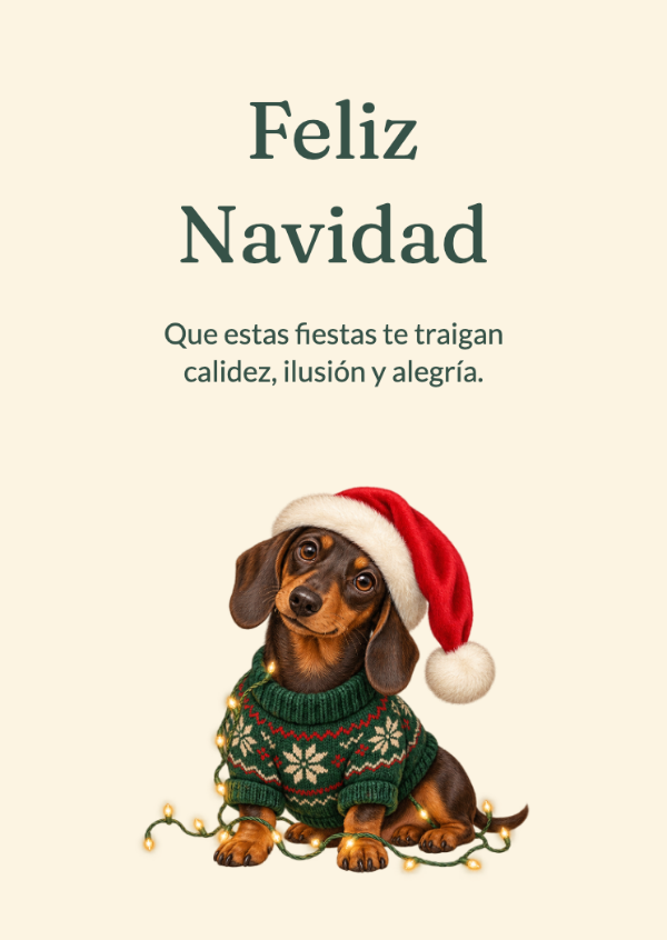 El pequeño travieso de Papá Noel: Un perro de orejas largas con jersey de punto, enredado en luces navideñas.