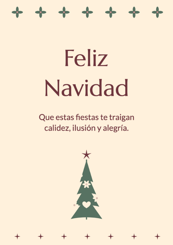 El árbol navideño folk: Un abeto decorativo lleno de flores folk, corazones y pequeñas estrellas.