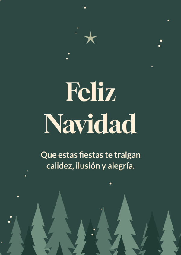 Invierno en el bosque: Siluetas de abetos superpuestas y nieve suave sobre un fondo verde bosque.