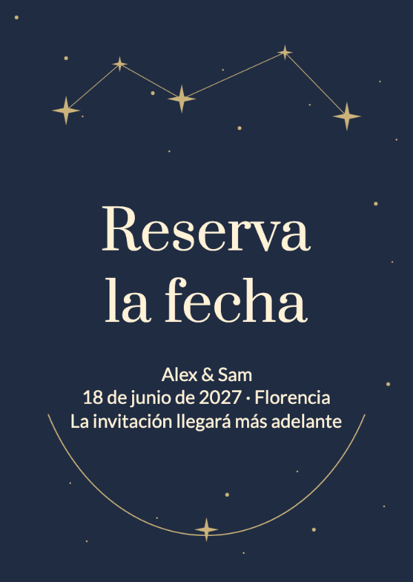 Escrito en las estrellas: Constelaciones delicadas y letras en crema cálido sobre azul medianoche.