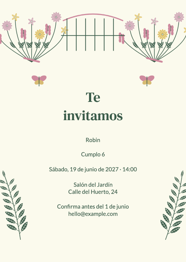 Un jardín lleno de deseos: Flores detalladas, mariposas y una pequeña puerta de jardín.
