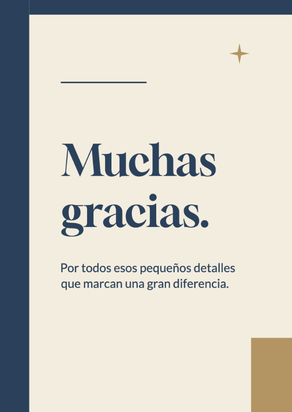 Una nota de aprecio: Un borde asimétrico azul tinta y una tipografía editorial con carácter.