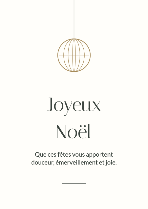 Un Noël paisible: Un ornement finement dessiné, un filet délicat et beaucoup d’espace blanc.