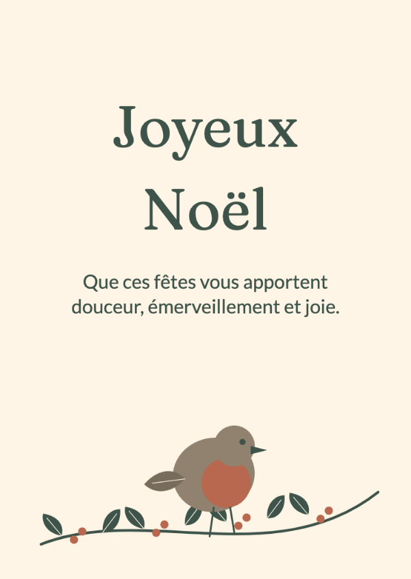 Une visite d’hiver: Un petit rouge-gorge posé sur une branche de houx illustrée.