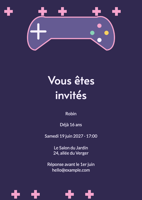 Niveau supérieur: Des étoiles en pixels, une manette illustrée et des couleurs arcade vives.