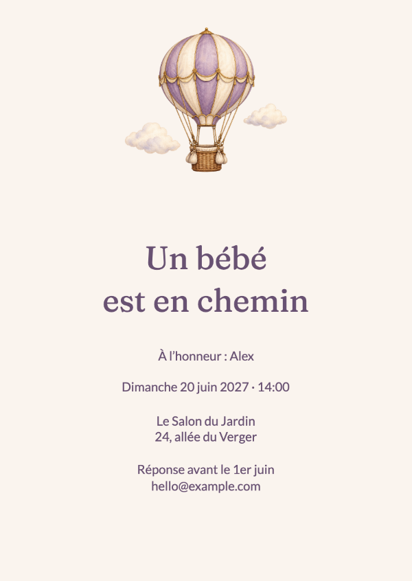 Un envol dans un petit conte: Un ballon de conte aux motifs détaillés et de doux nuages flottants.