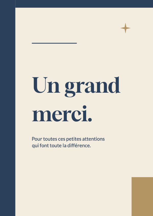Un mot de reconnaissance: Une bordure asymétrique bleu encre et une typographie éditoriale affirmée.