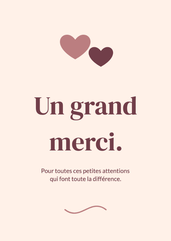 Du fond du cœur: Deux cœurs entrelacés, rose et bordeaux, dans une composition aérée.