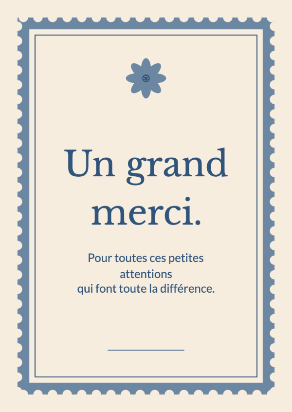 Une petite lettre de gratitude: Un cadre de timbre festonné avec une petite fleur illustrée.