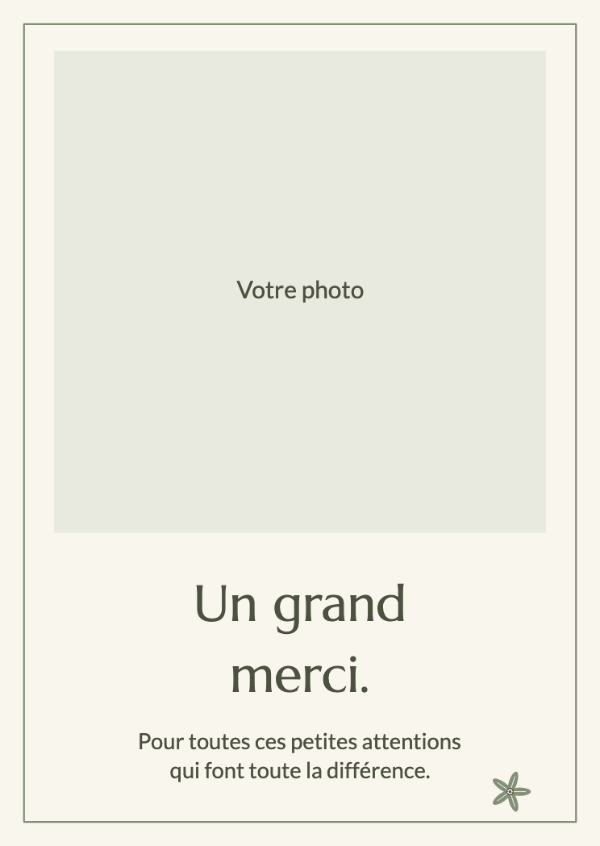 Un instant de gratitude: Votre photo devient le cœur d’un mot de remerciement personnel.