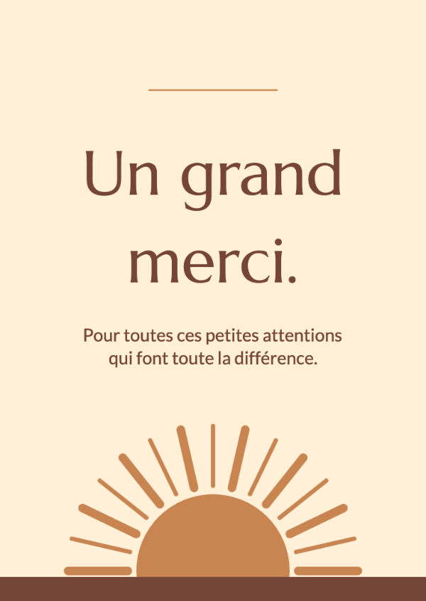 Vous apportez le soleil: Des rayons de soleil superposés et des courbes terre cuite autour d’un message tout en douceur.