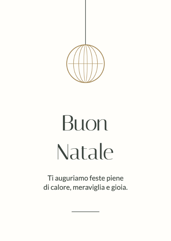 Un Natale tranquillo: Un ornamento finemente disegnato, una linea sottile e ampio spazio bianco.