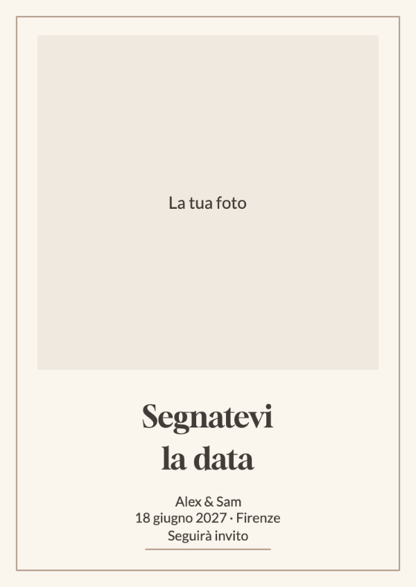 La nostra foto preferita: Un’ampia cornice per il ritratto e una data discreta sotto.