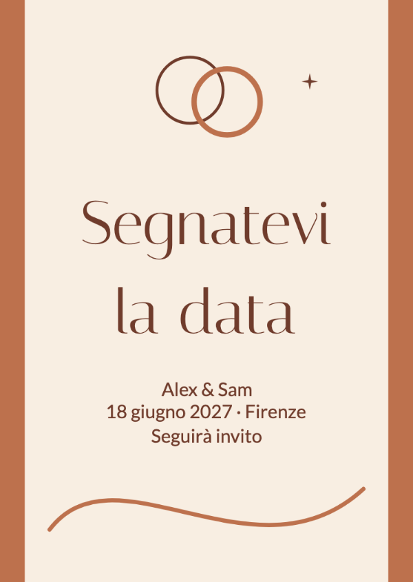 Unione moderna: Anelli intrecciati e forme scultoree in calde tonalità terracotta.