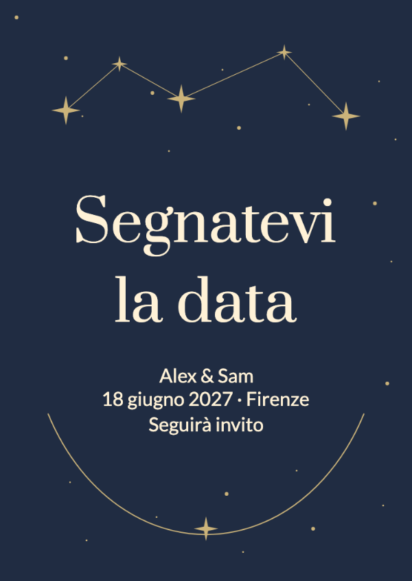 Scritto nelle stelle: Costellazioni delicate e lettere color crema su blu notte.