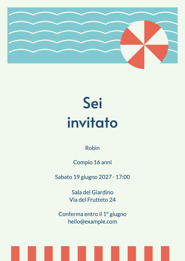 Il club della piscina: Una piscina grafica, un ombrellone a righe e vivaci colori estivi.